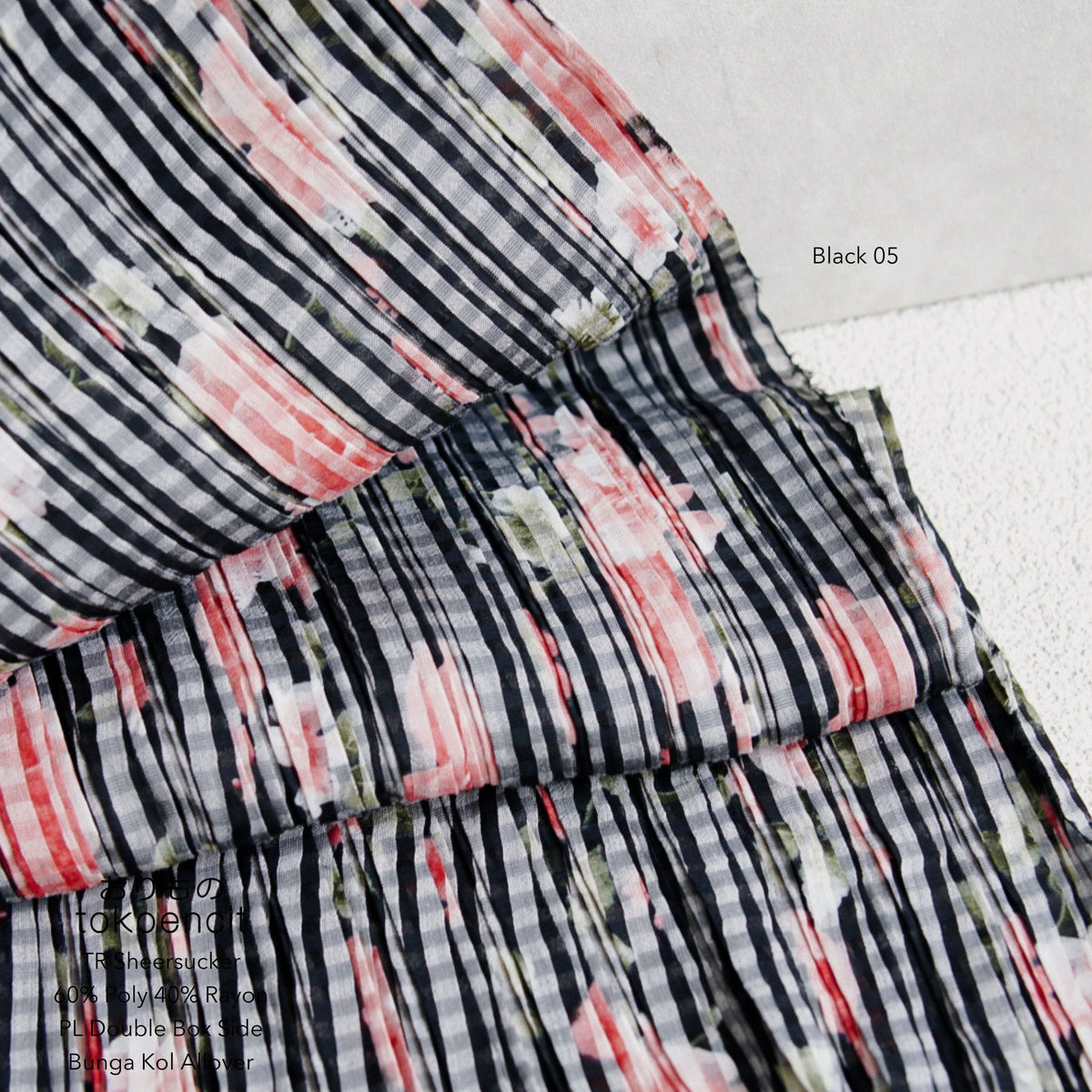 TR Sheersucker | Pleat Double Box Side Bunga Kol Allover