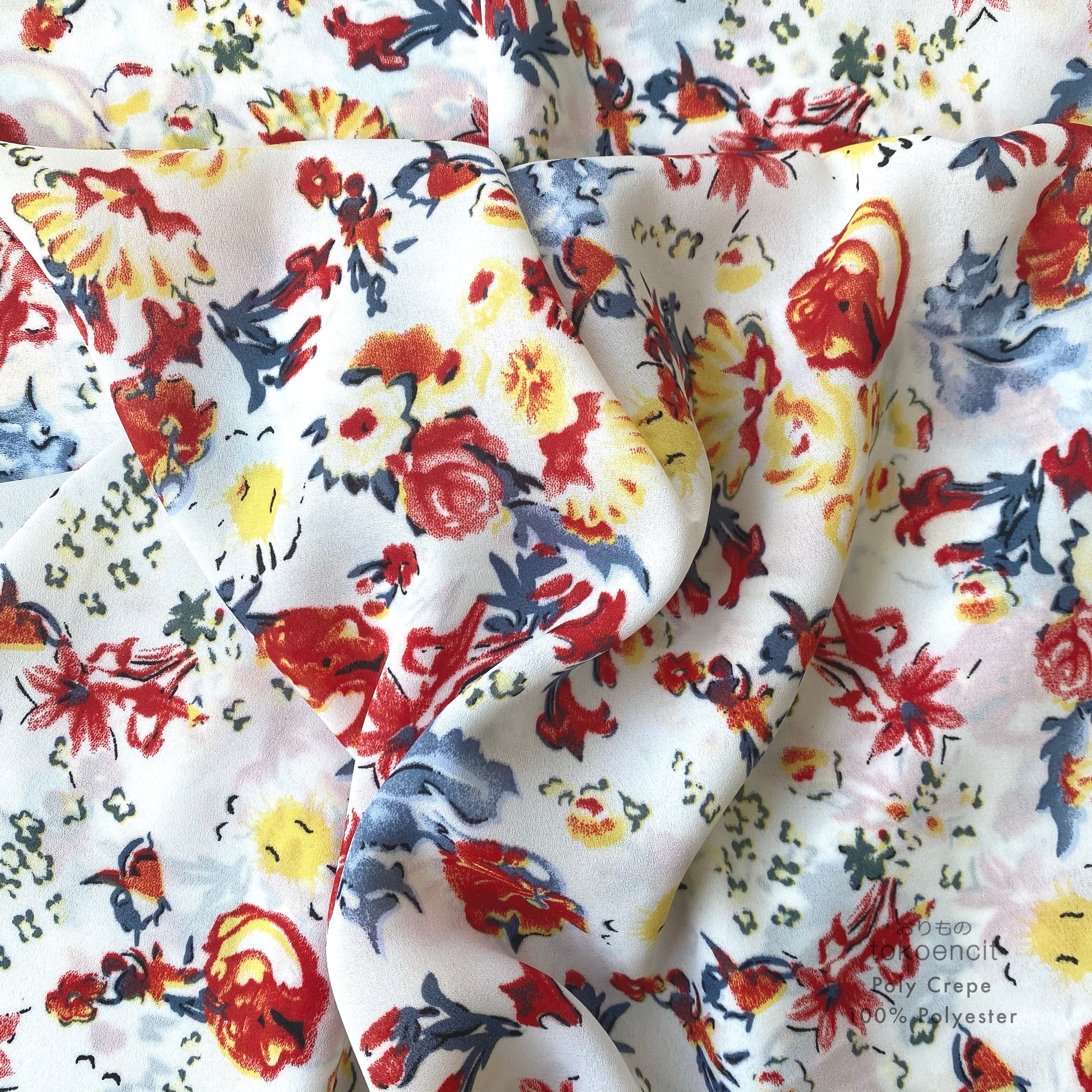 Poly Crepe | Floral Ecru