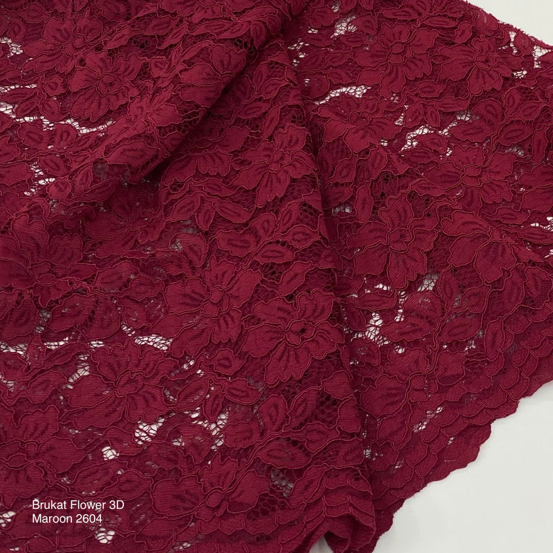 Brukat Flower 3D Lace | Maroon 2604