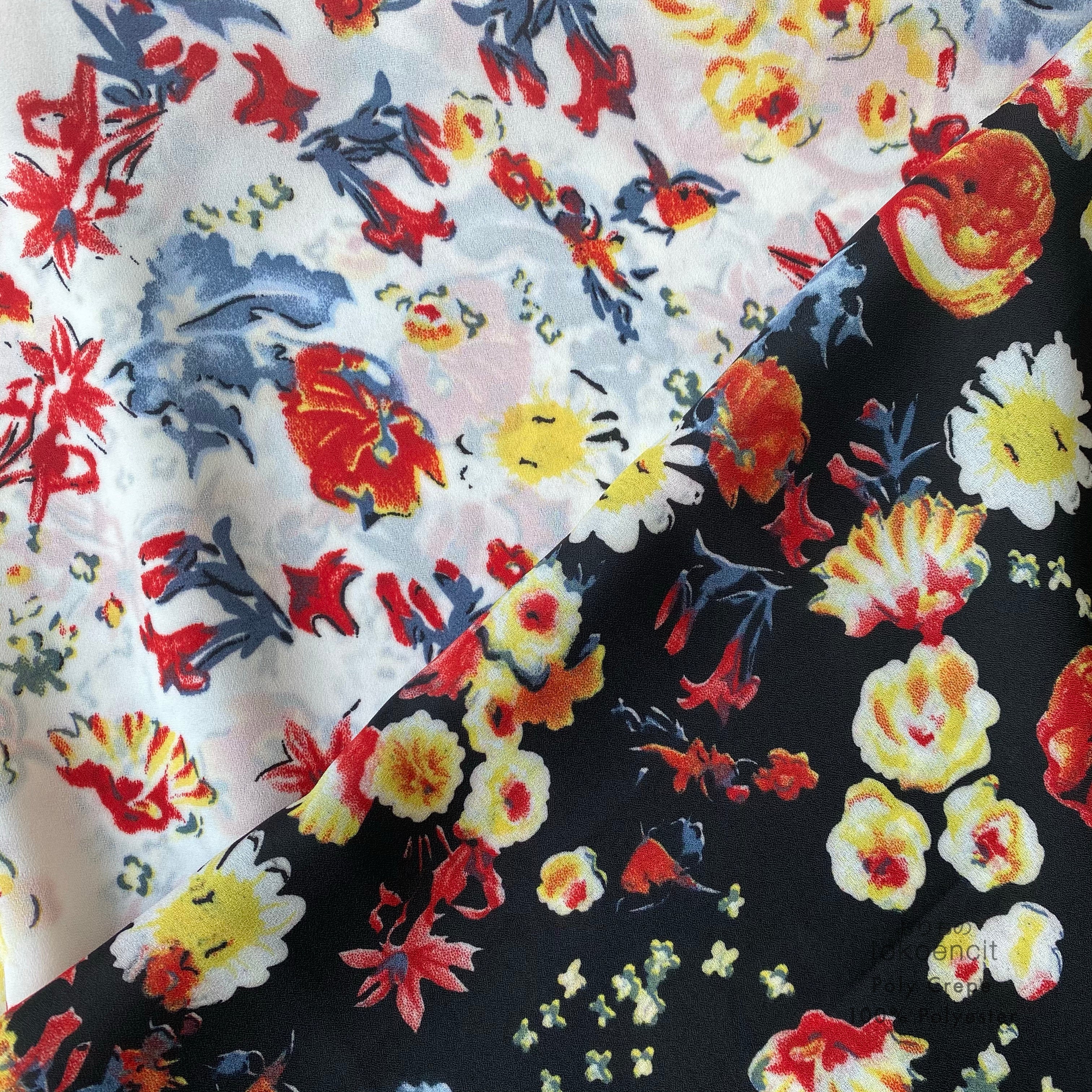 Poly Crepe | Floral Ecru